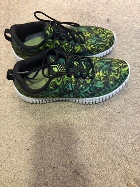 New Balance Black and Green Leaf-Print Athletic Shoes